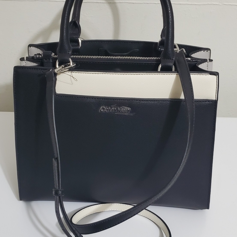 Calvin Klein Black and Cream Colorblock Crossbody Satchel